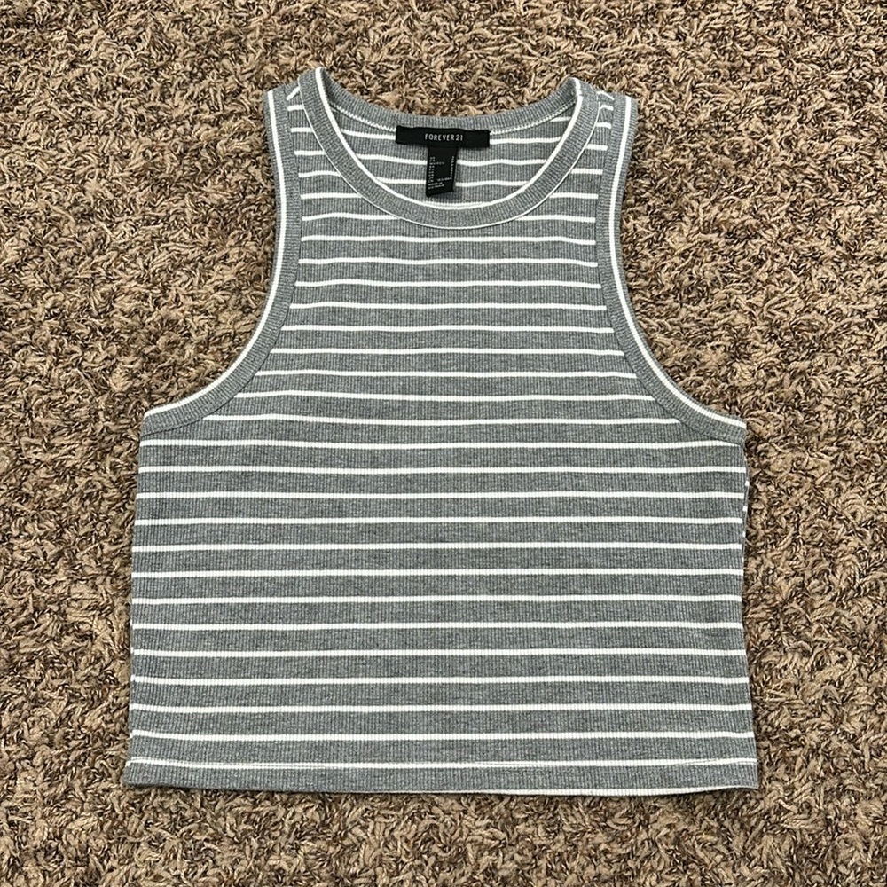 Forever 21 Grey/White Striped Tank Top